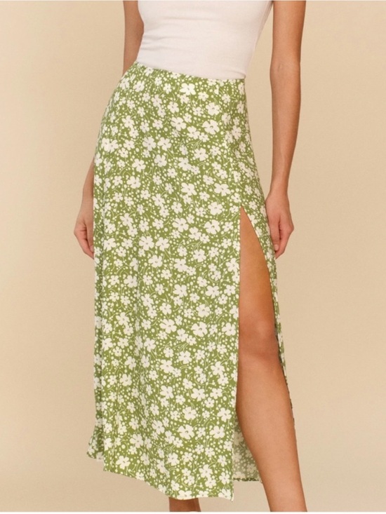 Reformation Dresses & Skirts - Reformation Zoe Side Slit Midi Skirt Tempo Floral Green White Size 2